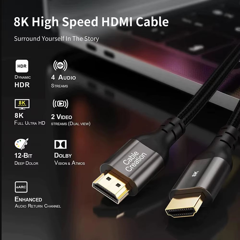 HDMI 2.1 Cable 8K 60Hz Long HDMI 2.1 3M/2M/1M Cable 4K 120Hz Braided Cable HDMI 2.1 for PS5 Xbox Series X/S HDMI 2.1 Switch HDTV