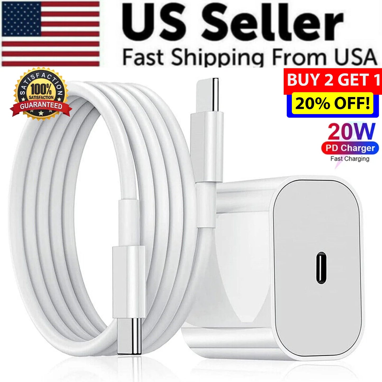 20W USB C Super Fast Charger PD to Type C Cable for Iphone 15 Ipad plus Pro Max