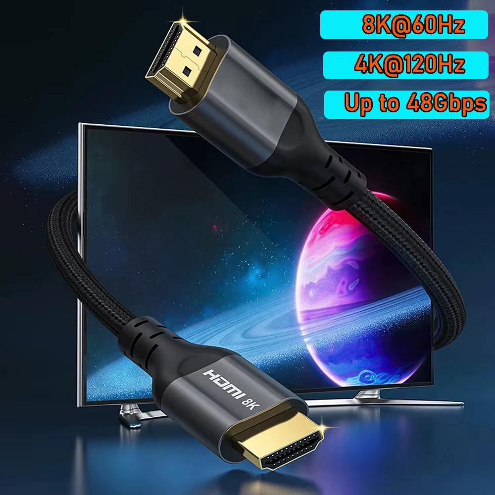 HDMI 2.1 Cable 8K 60Hz Long HDMI 2.1 3M/2M/1M Cable 4K 120Hz Braided Cable HDMI 2.1 for PS5 Xbox Series X/S HDMI 2.1 Switch HDTV