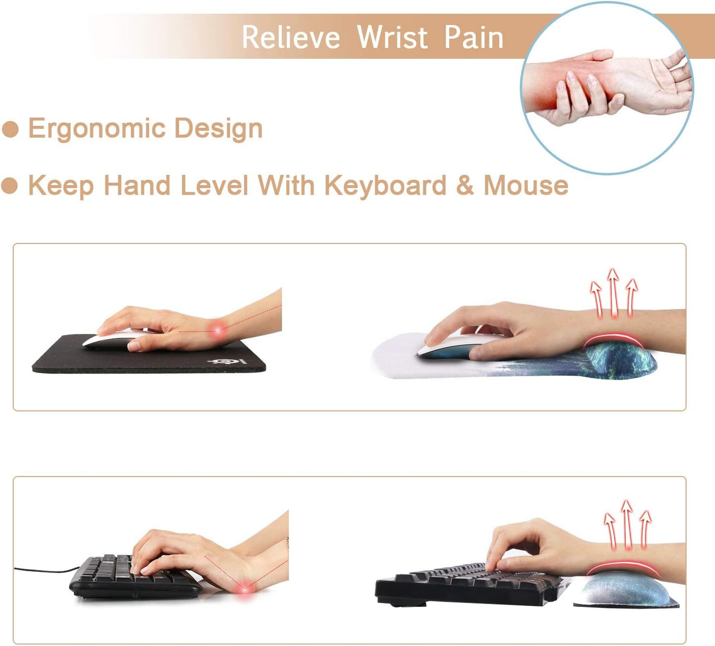 Keyboard Wrist Rest and Mouse Wrist Rest Pad, Made of Memory Foam, Ergonomic Support, Easy Typing and Relieve Wrist Pain, Perfect for Gaming, Computer, Office, Laptop (D-Forest)